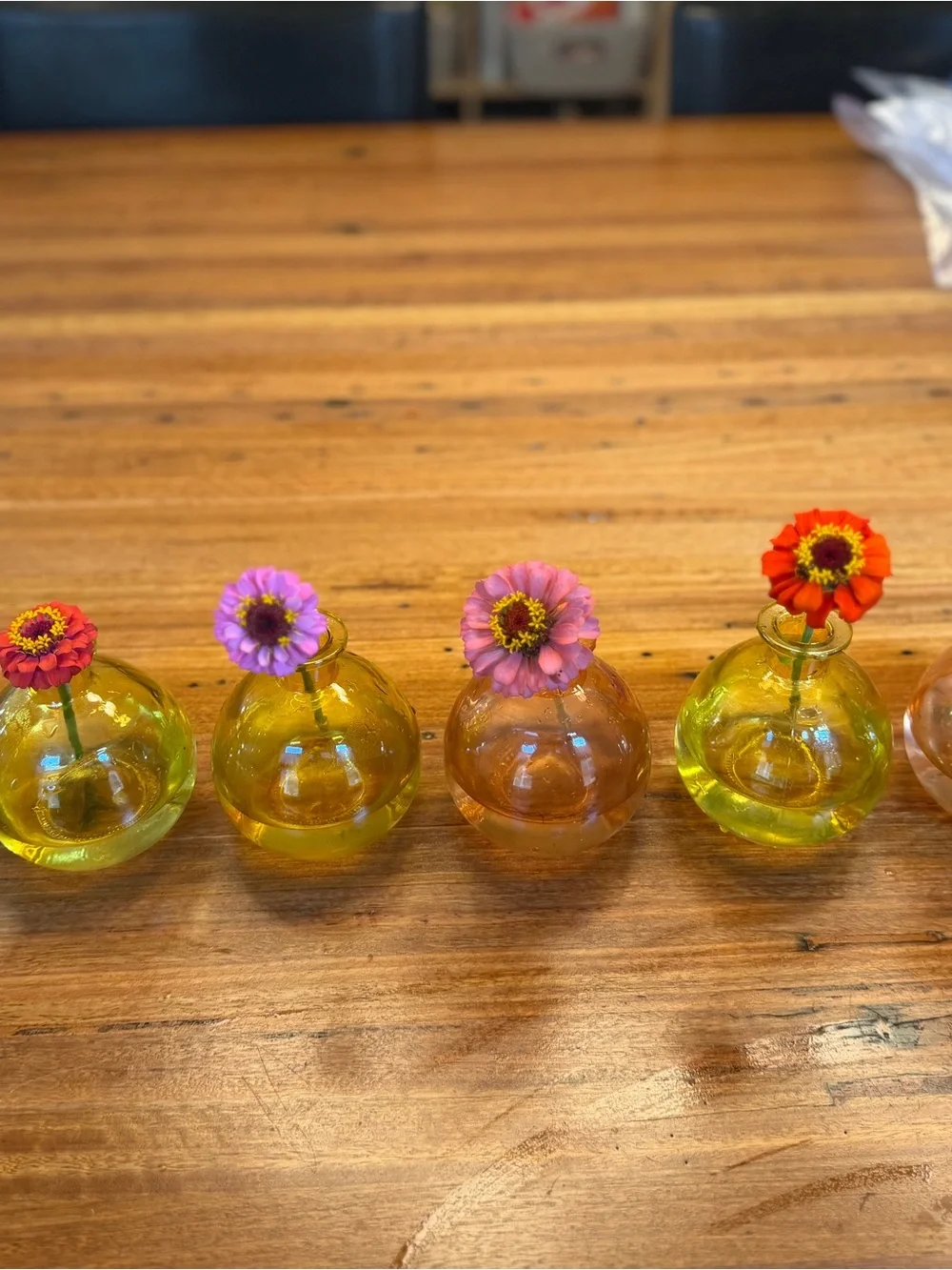 Art Glass Bud Vases - Set of 8 (Yellow, Orange, Green)